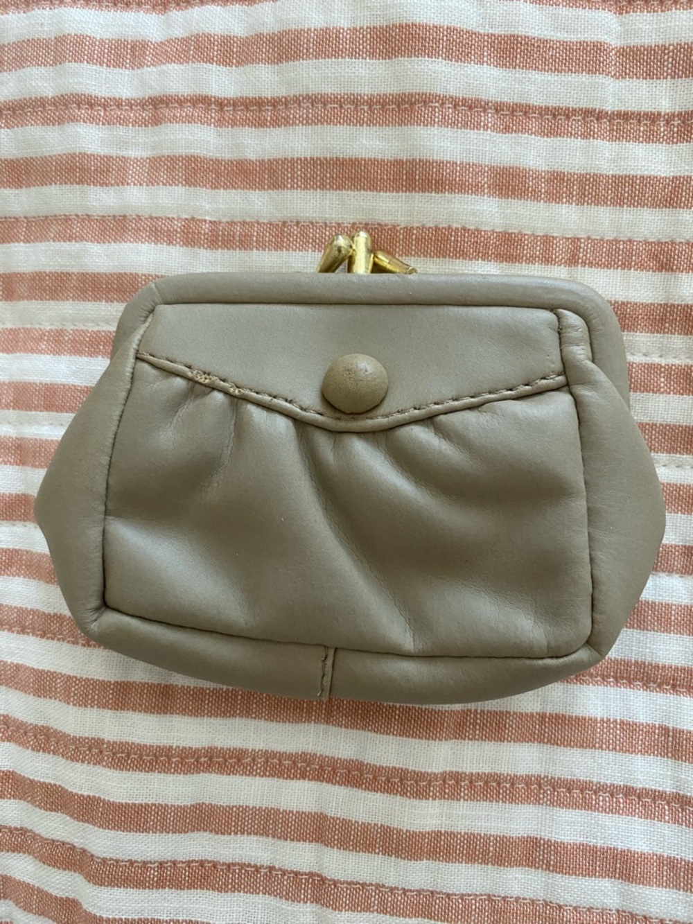 Taupe Leather Kiss-Lock Coin Purse - Women Bags